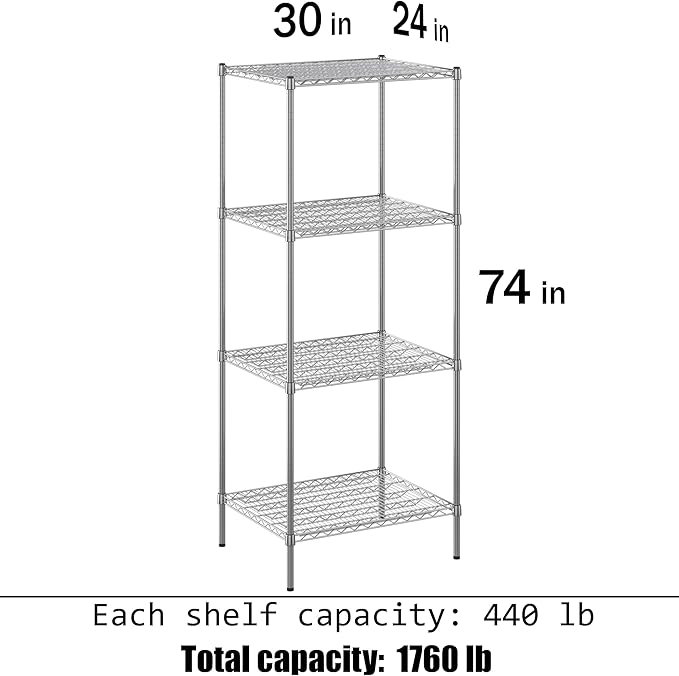 24" Deep x 30" Wide x 74" Height Wire Shelving Kit | 4-Tier | NSF Commercial Storage Rack Unit