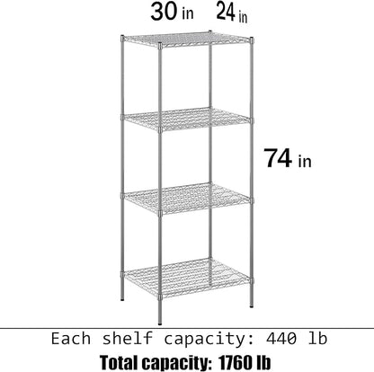 24" Deep x 30" Wide x 74" Height Wire Shelving Kit | 4-Tier | NSF Commercial Storage Rack Unit