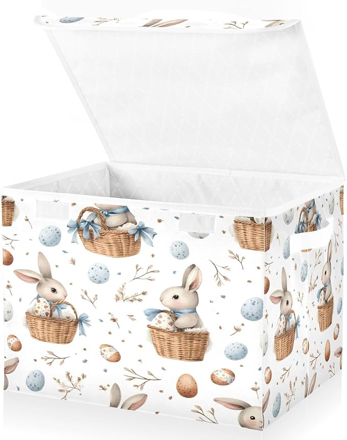 senya Easter Baskets Collapsible Storage Bins with Lids, Watercolor Easter Bunnies Pattern Storage Boxes Clothes Baskets for Organizing