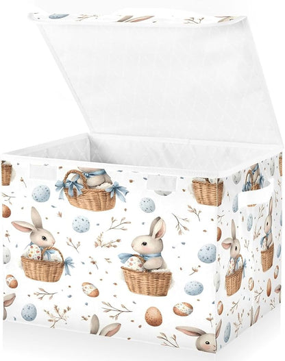 senya Easter Baskets Collapsible Storage Bins with Lids, Watercolor Easter Bunnies Pattern Storage Boxes Clothes Baskets for Organizing