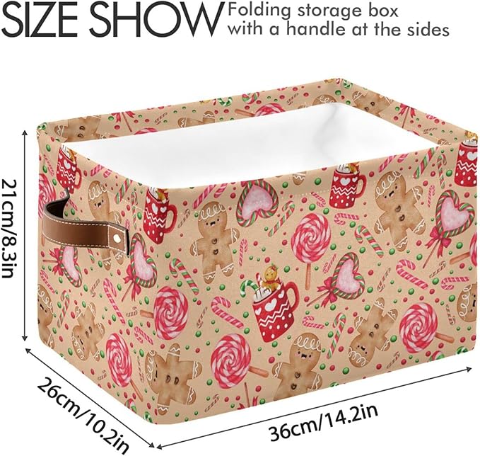 Christmas Gingerbread Candy Rectangular Storage Basket Organizer Bin Shelf Candy Cane Baskets For Clothes Gifts For Home Office Dorm