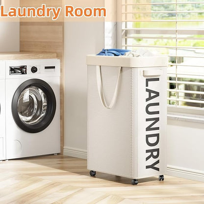 Optish 2 Pack Rolling Laundry Basket with Wheels, 90L Hamper with Wheels and Removable Mesh Bag, White Laundry Baskets on Wheels for Bedroom, Dorm, Clothes Hamper Organizer