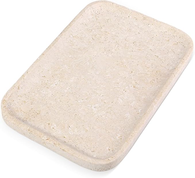 Karibiber Natural Marble Vanity Tray, 11.8" Marble/Stone Bathroom Tray Countertop, Beige Tray for Decor, Perfume Jewelry Holder, Storage/Organizer for Kitchen Sink