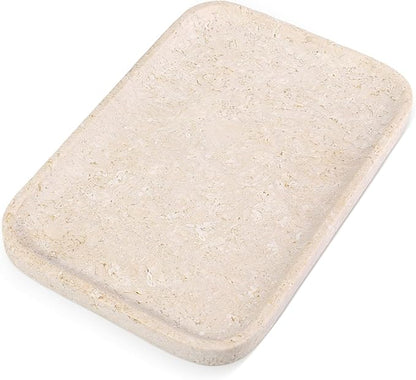 Karibiber Natural Marble Vanity Tray, 11.8" Marble/Stone Bathroom Tray Countertop, Beige Tray for Decor, Perfume Jewelry Holder, Storage/Organizer for Kitchen Sink