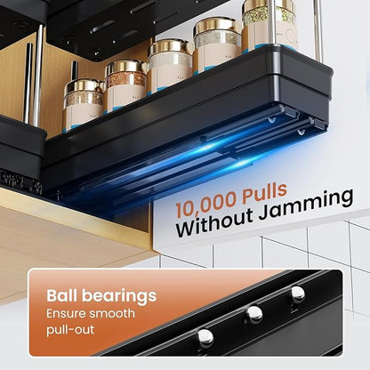 Mystozer Pull Out Spice Rack Organizer for Cabinet, Slide Out Spice Racks Organizer, Easy to Install Spice Cabinet Organizers, 2.3''Wx10.66''Dx8.11''H, 3 Packs - 2 Tiers (Black)