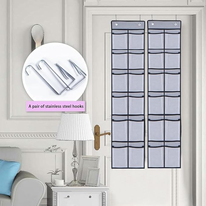 Generic Over The Door Shoe Organizers, 2024 New 12 Large Pockets Hanging Shoe Organizer, Shoe Rack for Closet Entryway Bedroom Bathroom Pantry Shoe Holder, 2 Metal Hook, Grey