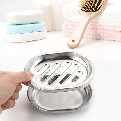 Soap Dishes Stainless Steel Soap Dish Chrome Soap Dish for Bathroom Double Layer Draining, Soap Box with Drainage, Shower Countertop Soap Holder Tray (Striped)