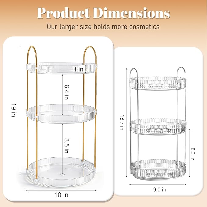 Anyoifax 360° Rotating Makeup Organizer 3 Tier Large Capacity Perfume Skincare Tray for Dresser Spinning Bathroom Counter Organizer for Vanity Lazy Susan Turntable Storage for Kitchen, Clear