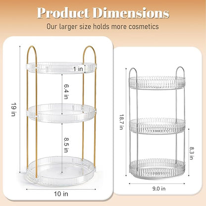 Anyoifax 360° Rotating Makeup Organizer 3 Tier Large Capacity Perfume Skincare Tray for Dresser Spinning Bathroom Counter Organizer for Vanity Lazy Susan Turntable Storage for Kitchen, Clear