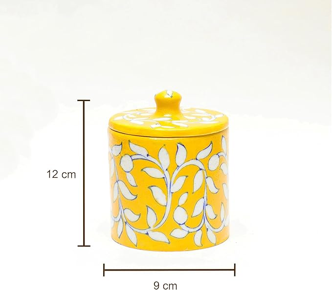 Decorative Bathroom Ceramic Jar with Lid - Dispenser Apothecary Vanity Canister for Cotton Balls, Rounds, Pads, Swabs, Makeup Sponges, Hair Accessories, Q-Tips - Storage Container 4.7x3.5 Inch