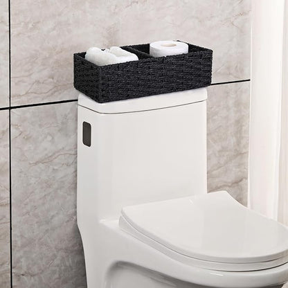 Vagusicc 2 Section Wicker Storage Basket, Black Wicker Baskets, Toilet Tank Basket, Small Baskets for Organizing Storage Shelves, 2-Pack