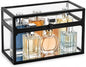 Cologne Organizer for Men, Glass Perfume Organizer Box with Flip Top Lid, Dustproof Perfume Storage Case, Clear Cologne Holder for Vanity, Bathroom Countertop, Watch, Jewelry, Fragrance Display, Black