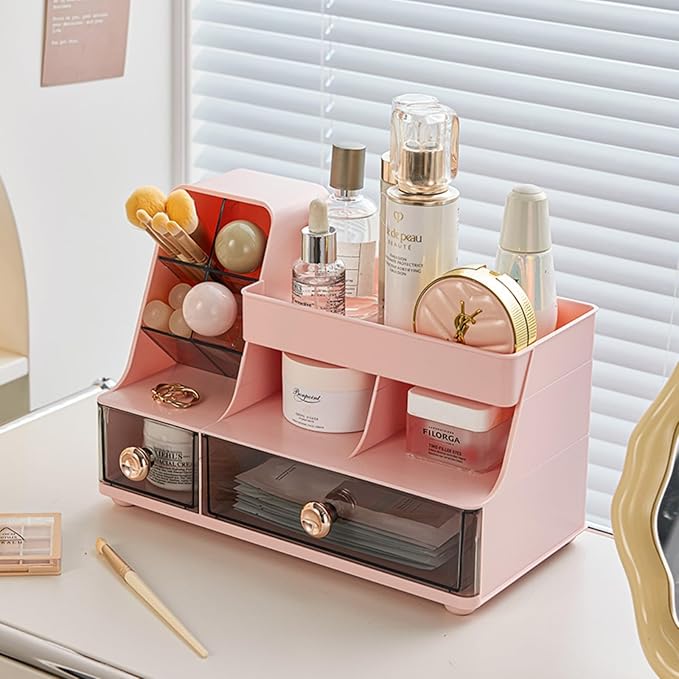Makeup Organizer with Drawers for Vanity,Bathroom Countertop Organizer with Brushes Holder,Skincare Storage Organizer,Perfect Cosmetic Display Case for Your Beauty Essential
