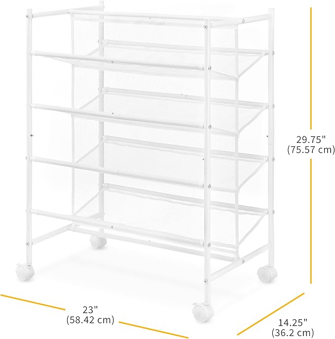 Whitmor 4-Tier Rolling Shoe Cart - Mesh & Metal - Holds up to 24 pairs of Shoes - Double Sided，4-Tier