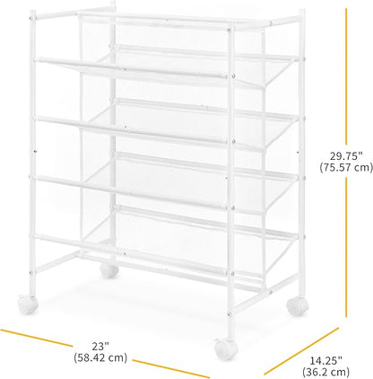 Whitmor 4-Tier Rolling Shoe Cart - Mesh & Metal - Holds up to 24 pairs of Shoes - Double Sided，4-Tier