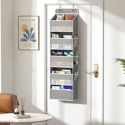 Kaitiemoo 1 Pack 5-Tier Over the Door Organizer, Heavy-Duty Large Deep Pocket Hanging With 5 Large Front & 6 Side Pockets With for Pantry, Kitchen, Bathroom, Dorm, Grey