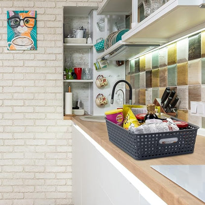 4 Packs Plastic Storage Basket Tray, Shallow Paper Basket, Gray