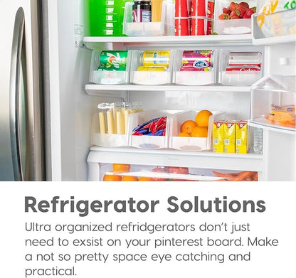IRIS USA Clear Plastic Stackable Storage Bins, Medium - 8 Pack, Open Front Fridge Pantry Kitchen Closet Cabinet Bathroom Organizer Basket for Organizing Snack, Cans, Office Supplies, and Coffee Pods