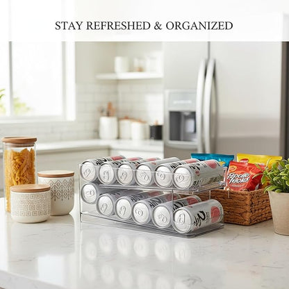 Stacking Can Dispenser, Gravity Fed Beverage Organizer Rack for Refrigerator, Clear PP Plastic Storage for Soda Cans and Bottles