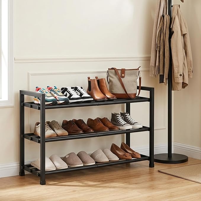 jessie 3-Tier Expandable Shoe Rack, Heavy Duty Metal Freestanding Shoe Shelf Storage Organizer for Entryway Closet Doorway (3 layer)