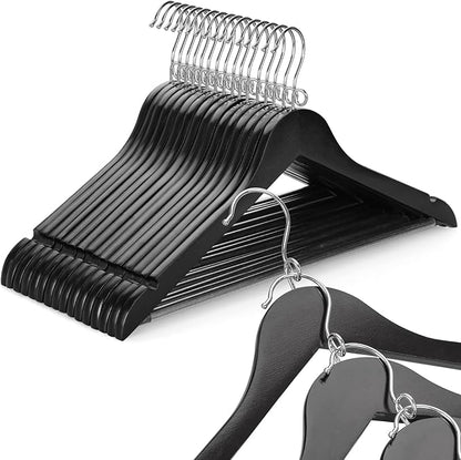 TOPIA HANGER Black Wooden Hangers 30 Pack, Space Saving Coat Hanger with 360° Swivel Cascading Loop Hook, Non Slip Pants Bar and Shoulder Notches for Camisole, Jacket, Suit, Clothes Hangers -CT74B30