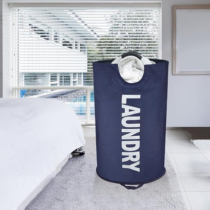 Maxsilan 125L X-Large Laundry Basket, Freestanding Tall Clothes Hamper, Collapsible Laundry Bag, Dark Blue