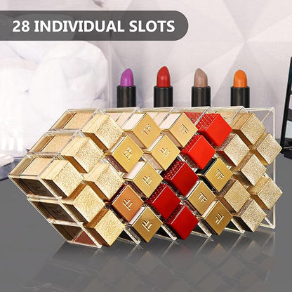 Acrylic Lipstick Holder, Clear Perfume Organier 28 Slots, Lip Gloss Organier, Stackable Fish Shape Lipstick Tower, Display Case for Mini Rollerball Perfume