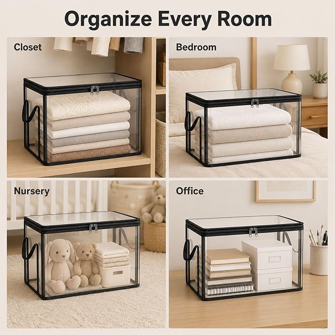 Large Clear Thick Plastic Storage Box with Hinged Lid, Moving & Storage, Large Clear Thick Plastic Storage Box with Hinged Lid, Perfect for Home, Camping, Travel (2, Small, White)