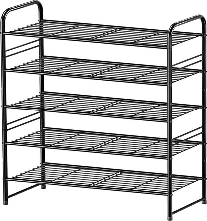 Standard Shoe Rack 5-Tier 32.5 Inches Wide, Free Standing Shoe Organizer for Indoor Outdoor | Adjustable Heavy-Duty Metal Shelf Ideal for Home Entryway Closet & Garage Balcony | Black