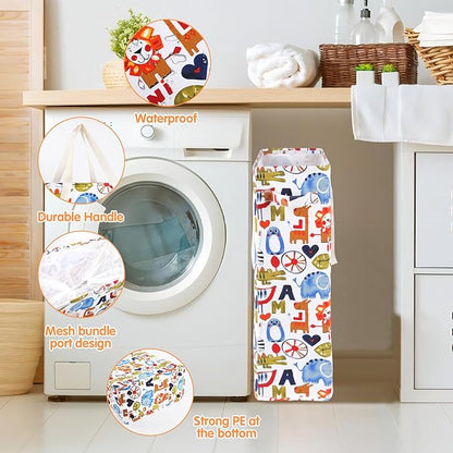 Odonata Slim Laundry Hamper Handles Collapsible Laundry Basket Thin Dirty Clothes Basket Narrow Laundry Bag Foldable Dirty Hamper 48L (Animal)