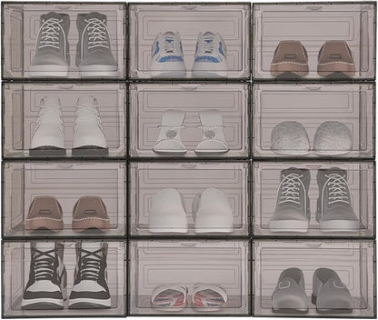 12pcs Acrylic Shoe Box, Shoe Container Stackable Shoe Organizer Acrylic Display Case Sneaker Storage Sturdy Magnet for Entryway, Closets, Bedrooms, Bathrooms