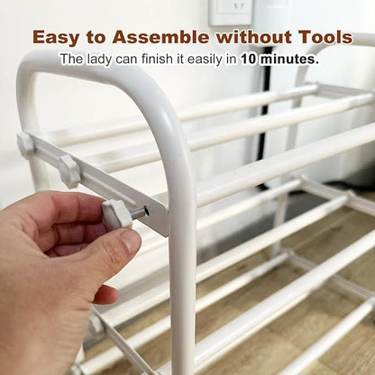 KANAV 4-Tier Expandable Shoe Rack, Heavy Duty Adjustable Metal Shoe Organizer for Closet, Entryway & Mudroom, Freestanding, Tool-Free Assembly, White