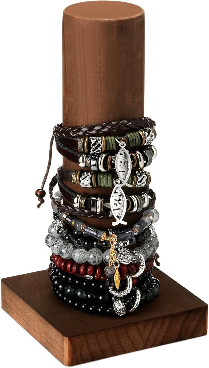 Threehoney Scrunchie Bracelet Display Stand Holder for Vendors 4 x 4 x 8 Inches Solid Wood Hair Tie Jewelry Storage Organizer for Women Store Showcase Home