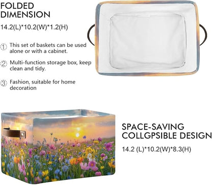 Large Storage Basket Beautiful Sunset Storage Bin Cube Canvas Fabric Organizer Handles Collapsible for Clothes Toys Bedroom Decorative