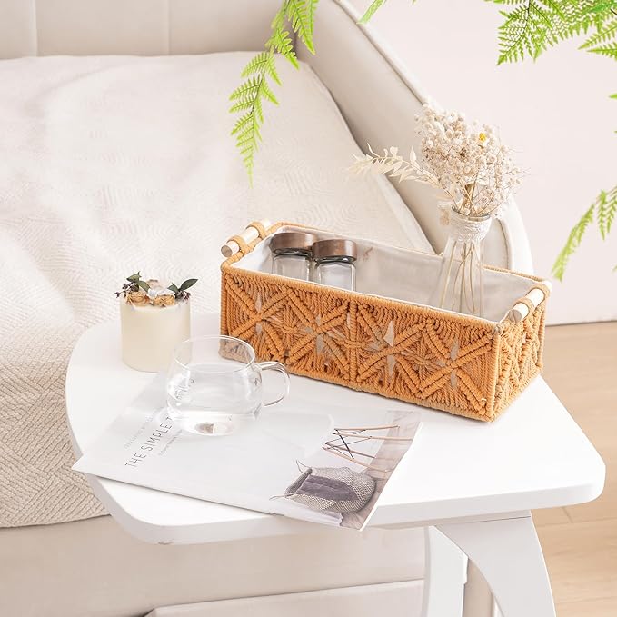 Nonam Macrame Storage Baskets, Boho Decor Style Woven Storage Boxes for Home Organization, Toilet Tank Shelf Cabinet Organizer Baskets,Set of 2,Brown