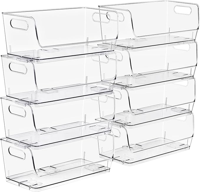 Sorbus Stackable Storage Bins Open Front, Clear Stackable Storage Bins, Pantry Bins for Storage and Organization, Acrylic Stackable Bins for Kitchen, Clear Pantry Organizer Bins (Small Wide 8 Pack)