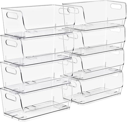 Sorbus Stackable Storage Bins Open Front, Clear Stackable Storage Bins, Pantry Bins for Storage and Organization, Acrylic Stackable Bins for Kitchen, Clear Pantry Organizer Bins (Small Wide 8 Pack)