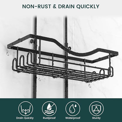 Shower Caddy Hanging Adjustable Shower Caddy, Rustproof Shower Organizer Extended Length Shower Caddies Over Shower Head with Hooks Soap Holder, Large Capacity Anti-Swing Bathroom Storage, Black