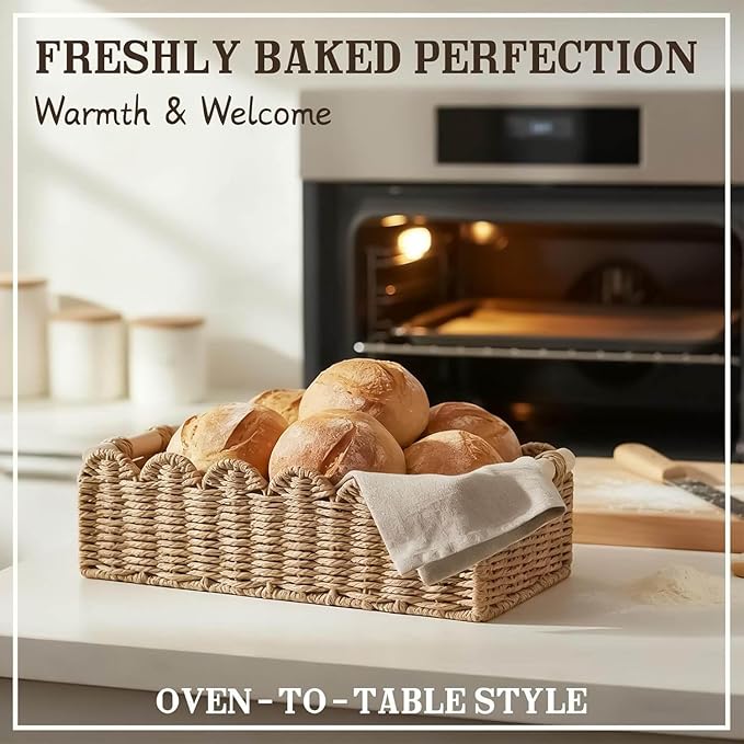 CubesLand Bathroom Basket Organizer, Toilet Tank Paper Storage Baskets 2-Pack, Scalloped Decorative Basket for Countertop w/Handle, Wicker Basket for Bathroom Decor, Home Decor, Living Room, Neutral