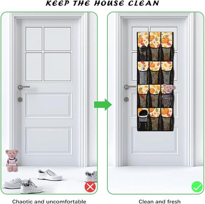 Pumpkin Shoe Organizer Door Hanger for Dorm Room Essentials Home Decor Thanksgiving Door Hanging Shoe Organizer for Living Room,Mesh Fabric Wall Hanging Storage with 12 Pockets
