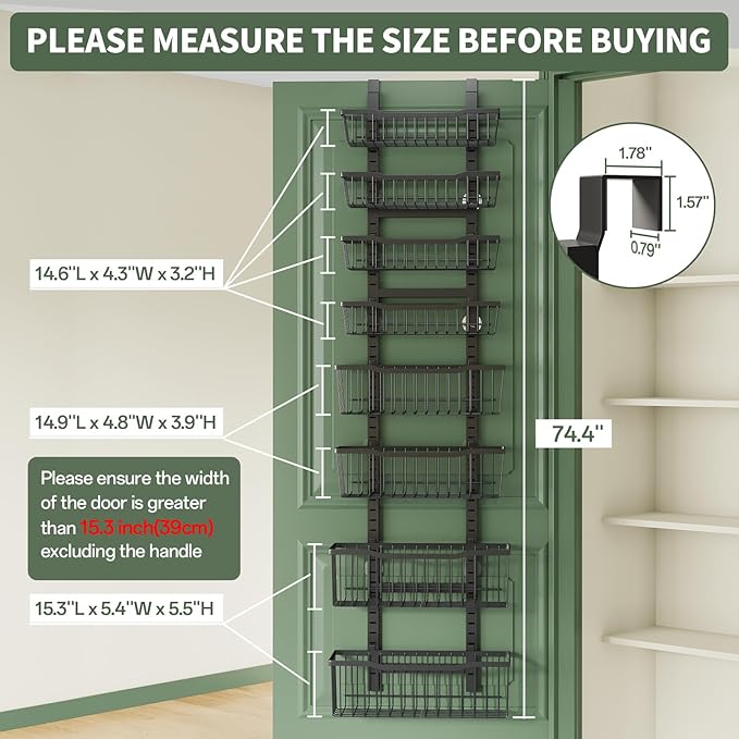Eastherry Over The Door Organizer，8-Tier Over The Door Pantry Organizer with Adjustable Baskets，Metal Hanging Pantry Organizers and Storage for Kitchen, Back of Door Seasoning Rack (Black)