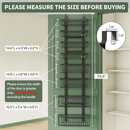 Eastherry Over The Door Organizer，8-Tier Over The Door Pantry Organizer with Adjustable Baskets，Metal Hanging Pantry Organizers and Storage for Kitchen, Back of Door Seasoning Rack (Black)