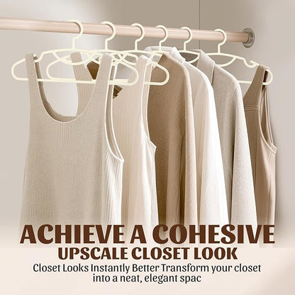 30 Pack Heavy Duty Plastic Hangers, Thick Strong Plastic Clothes Hangers for Coat Jacket and Shirt, Space Saving Clothes Hangers with Shoulder Grooves for Tank Top, Blouses, Strappy Dresses (Beige)