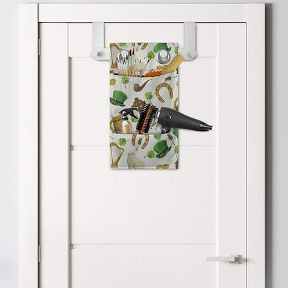 Ambesonne Clover Hanging Pocket Organizer, Irish Culture Themed Pattern Beer Horse Shoe Coin Pot Leprechaun Hat, Printed Polyester Storage Bag with Pockets, 9" x 16", Ivory Multicolor