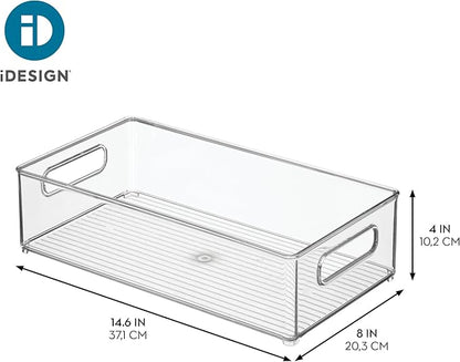 iDesign Stackable Bathroom Storage Bin with Handles for Makeup and Accessories, Clear, Made in USA