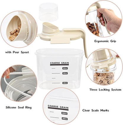 Cereal Containers Storage Airtight Food Storage Containers with Lids Plastic Small Cereal Dispenser with Pour Spout, Pantry Organization and Canister for Rice, Dry Food , Sugar & Flour, 0.8L 3 Pack