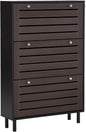Classic Shoe Cabinet with 3 Flip Doors Free-Standing Wooden Shoe Rack Shoe Storage Organizer for Entryway Hallway Small Space (Black&Dark Brown)