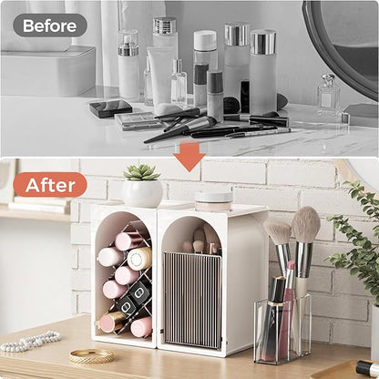 INVSSENE Stackable Makeup Organizer Countertop, Storage Perfume Skincare Cosmetic Lipstick Face Mask Makeup Brush Palettes, Ideal for Vanity Bathroom Counter