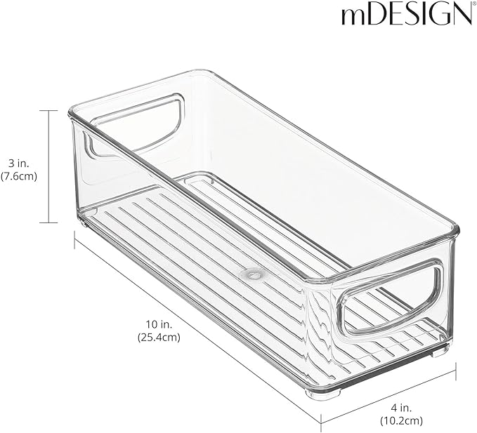 mDesign Plastic Bathroom Storage Container Bins w/ Handles - Closet, Cabinet, Vanity, Cupboard Shelf Organization, Hair Tools Accessory Organizer - Ligne Collection; Clear, 10x4x3 (Pack of 2)