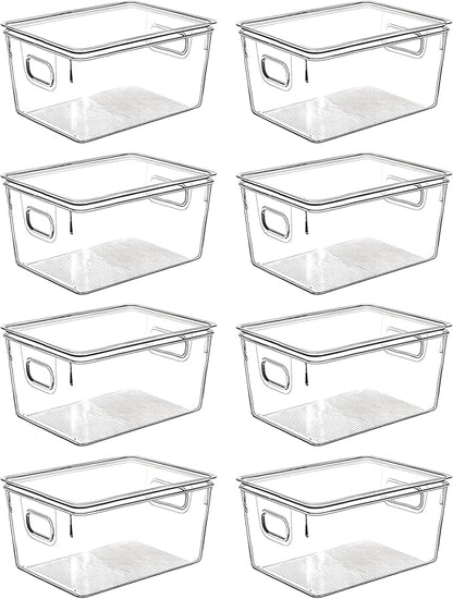 Clear Plastic Storage Bins with Lids, Perfect for Kitchen Organization or Pantry Organization and Storage, Stackable Fridge Organizer Bins, Storage Containers for Organizing, Cabinet Organizers